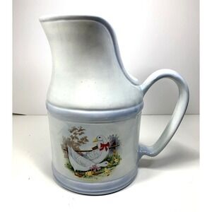 Country Water Pitcher Vintage Farm Scene With Ducks and‎ Ducklings 9" Tall